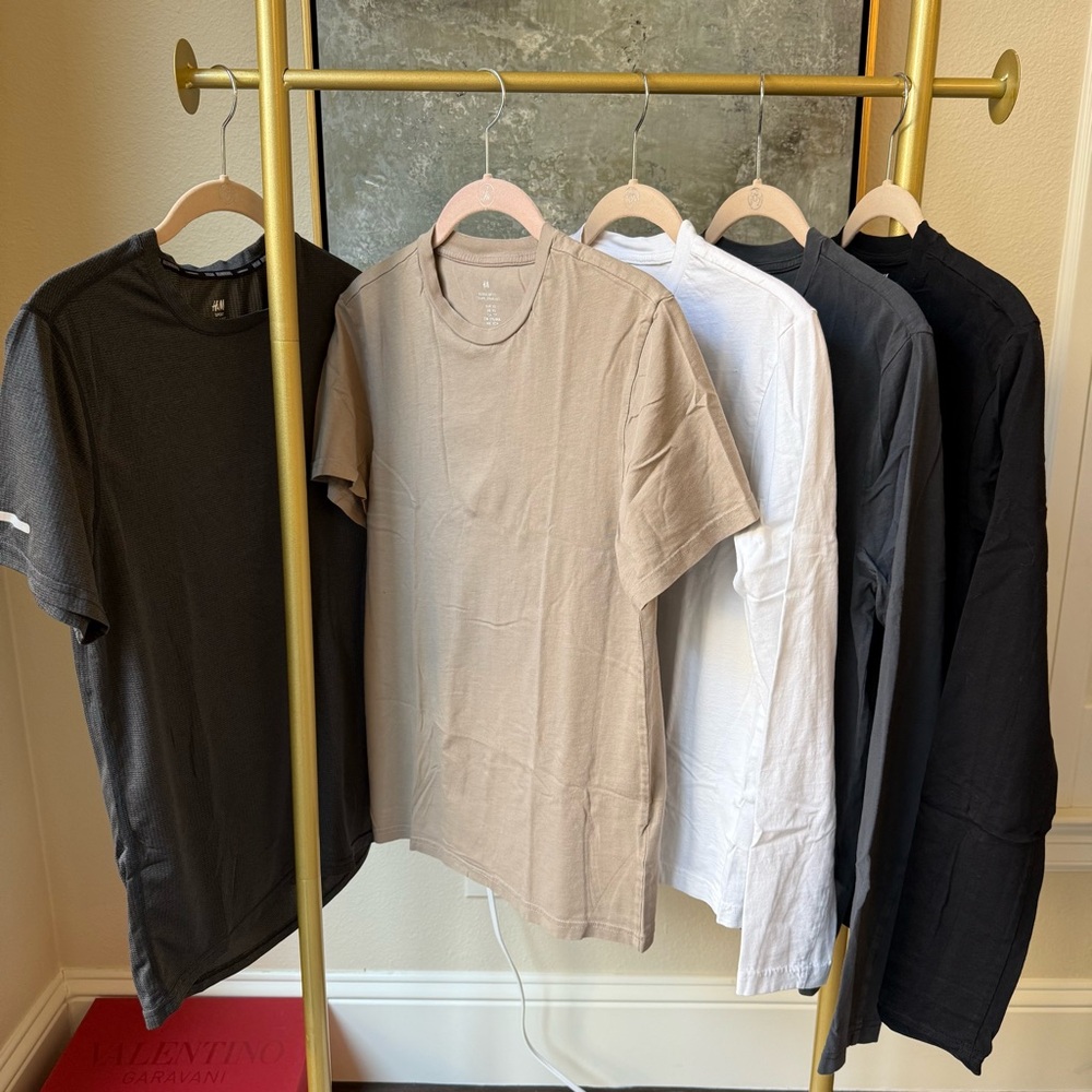 Men's Crew Neck T-Shirt - Beige, White, Black, Gray